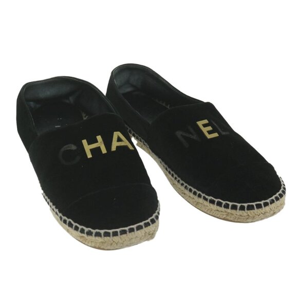 CHANEL Pumps Shoes Velor 38 Black CC Auth - Picture 1 of 16